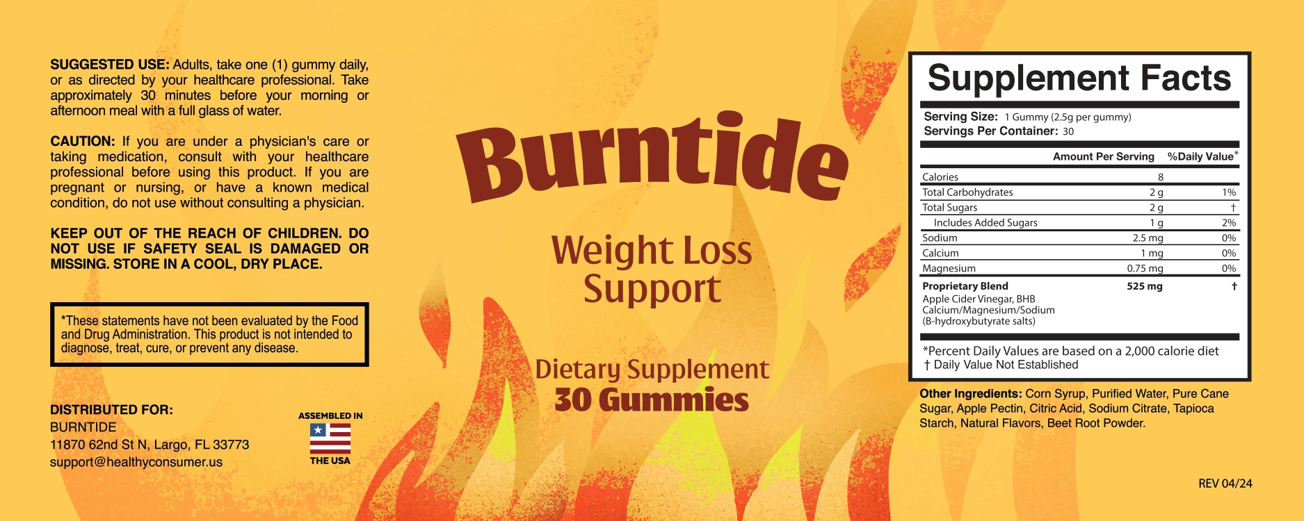BurnTide Supplement Facts Label