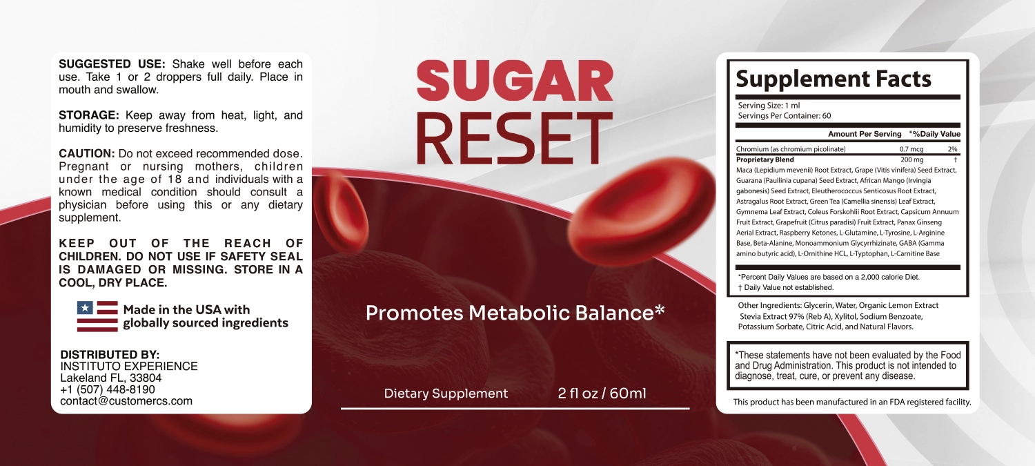 SugarReset supplement facts – chromium, gymnema, green tea and botanical blood sugar formula