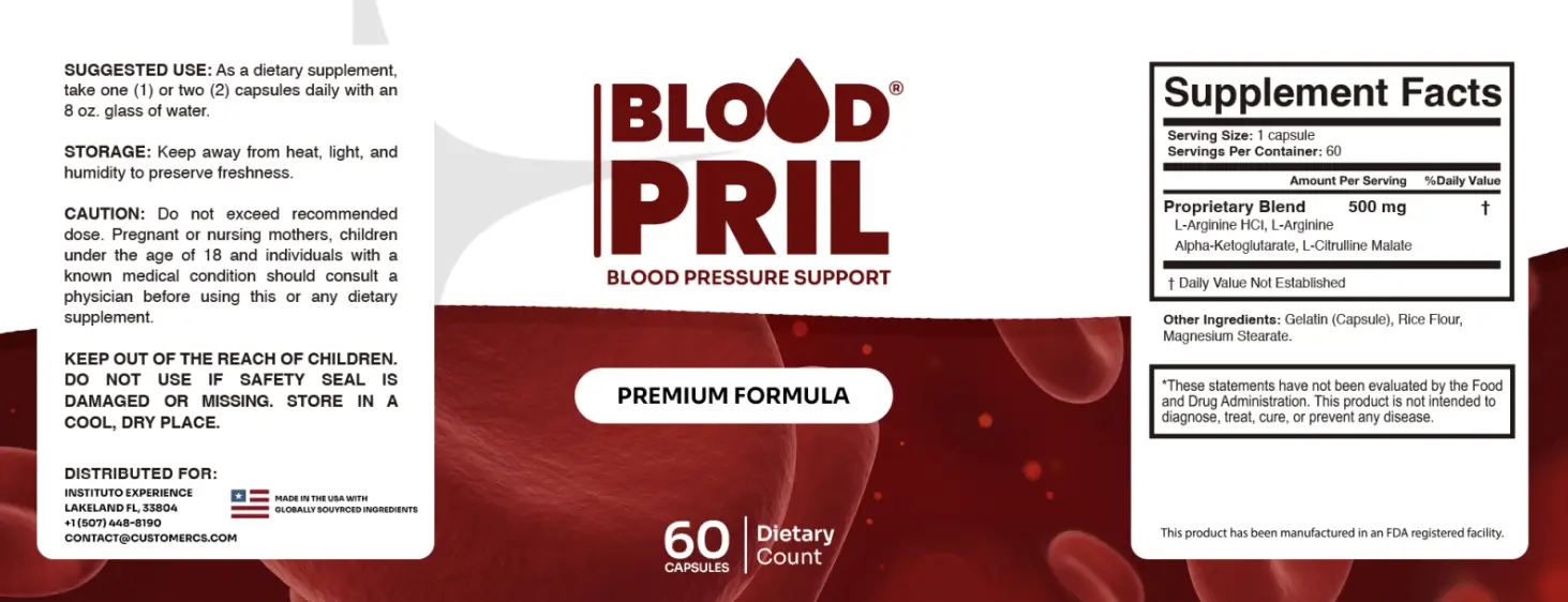 BloodPril supplement facts – L-arginine and L-citrulline blood pressure support formula