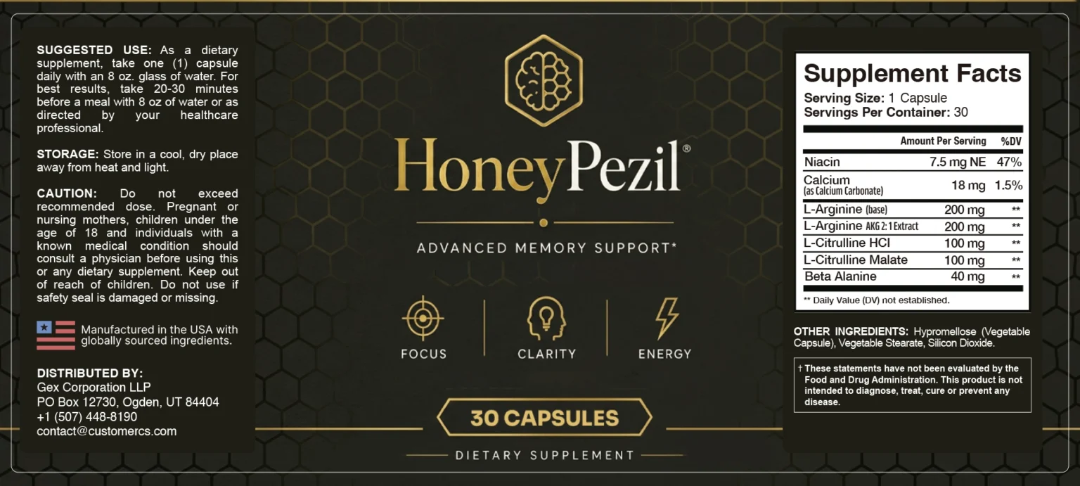 HoneyPezil Supplement Facts Label