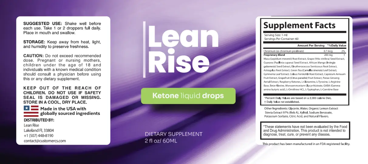 LeanRise supplement facts – chromium, botanical extracts and amino acids metabolic formula