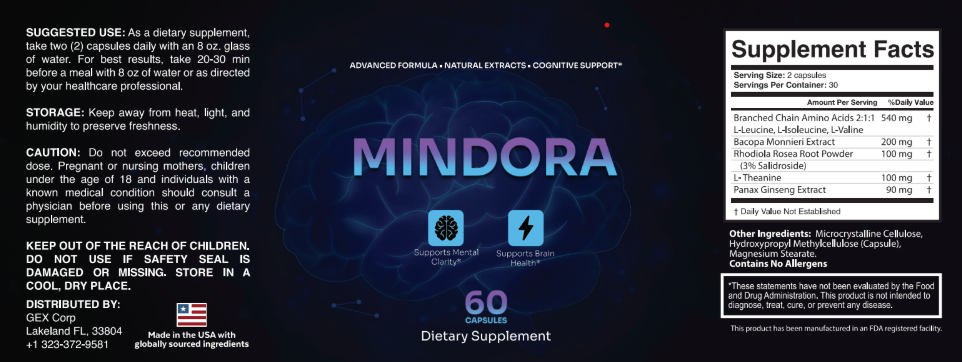Mindora Supplement Facts Label