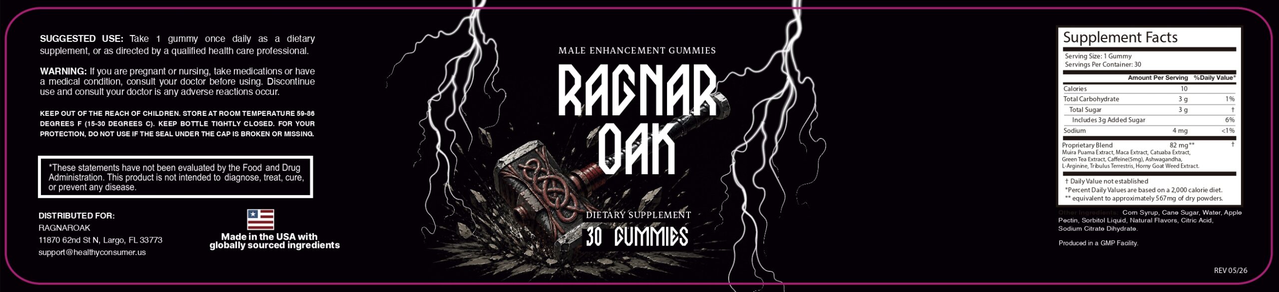 RagnarOak Supplement Facts Label