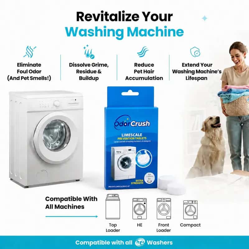 OdorCrush before and after – washing machine drum clean and residue-free after treatment