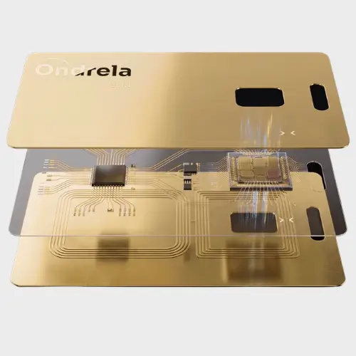 Ondrela Smart Tracker gold card – ultra-thin wallet tracker with Apple Find My and Google Find Hub